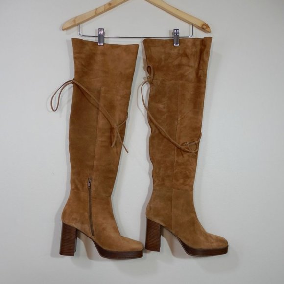 FREE PEOPLE Echo Platform Over the Knee OTK BOOTS Size 8.5 Tan Suede NEW $298 - Picture 5 of 11